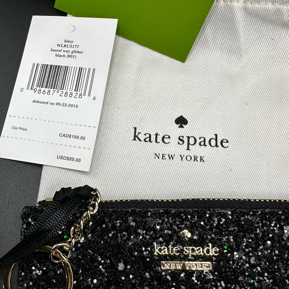 Kate Spade Glittery Black Card Pouch and dusty - Picture 7 of 7